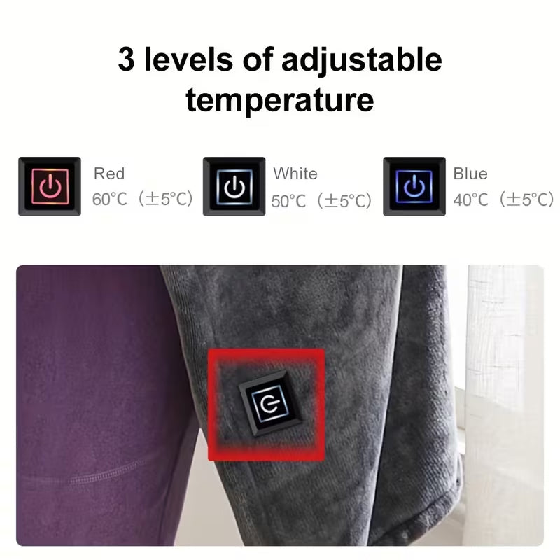 Coral Velvet Heated Blanket Shawl – USB Fast Heating, 3 Levels, 8 Heating Areas, Wearable Heating Mat for Home